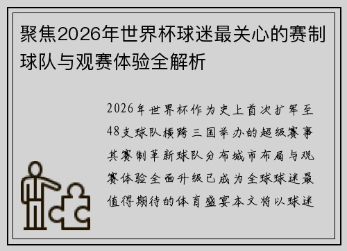 聚焦2026年世界杯球迷最关心的赛制球队与观赛体验全解析 聚焦2026年世界杯球迷最关心的赛制球队与观赛体验全解析